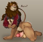  anthro balls bottomless clothed clothing erection facial_hair feline goatee humanoid_penis kneeling lion looking_at_viewer male mammal mane penis pubes retracted_foreskin solo tilionmaia uncut vein 