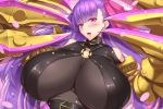  belt_collar breasts claws commentary_request fate/extra fate/extra_ccc fate/grand_order fate_(series) gigantic_breasts hair_ribbon long_hair o-ring o-ring_top passion_lip pink_eyes pink_ribbon purple_hair purple_ribbon ribbon shuugetsu_karasu solo very_long_hair 