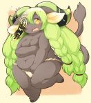  1girl artist_request breasts_coverting brown_eyes bull fullbokko_heroes furry green_hair long_hair nude open_mouth solo twintails 