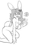  &lt;3 2018 5_fingers anthro biped breasts buckteeth dickgirl digital_media_(artwork) erection eyewear gesture glasses greyscale hair hi_res humanoid_hands intersex kneeling lagomorph long_ears long_hair mammal monochrome nipples nude open_mouth paperclip_(artist) penis pictographics rabbit side_view simple_background smile solo teeth v_sign white_background 