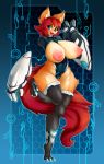  2018 amputee anthro areola artist-apprentice587 bare_chest big_breasts bodysuit breasts canine clothing cybernetics female fox fur hi_res huge_breasts machine mammal nipples open_mouth pussy skinsuit smile solo tight_clothing tongue tongue_out wide_hips 