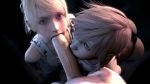  2girls 3d ass blonde_hair blue_eyes fellatio final_fantasy final_fantasy_xiii final_fantasy_xv lightning_farron lunafreya_nox_fleuret multiple_girls penis pink_hair source_filmmaker square_enix thong 