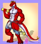  anthro big_bulge bulge clothed clothing dinosaur exercise horn jockstrap male muscular muscular_male open_mouth pants_down partially_clothed pecs solo standing surprise tilionmaia underwear wardrobe_malfunction weightlifting workout 