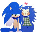  &lt;3 2018 animal_crossing anthro apron clothing crossover duo eyes_closed female gloves green_eyes hedgehog hi_res mabel_able male mammal nintendo short_stack simple_background sonic_(series) sonic_the_hedgehog sssonic2 video_games white_background wide_hips 