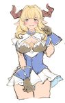  bangs blonde_hair blue_eyes blush breasts commentary_request draph gloves granblue_fantasy highres honyaru_(nanairo39) horns large_breasts long_hair miniskirt pointy_ears rastina sketch skirt 