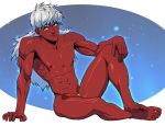  1boy dragon_ball foxbravo full_body male_focus nude penis red_skin silver_hair solo 