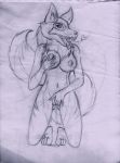  &lt;3 2018 abyssal_wolf anthro bed_sheet bedding blush canine clothed clothing crown cutie_(disambiguation) daminic_foxas esther female fur hair line_art looking_at_viewer mammal nude pillow pussy raised_tail rinkai romantic simple_background sketch solo spreading tiara traditional_media_(artwork) wolf 