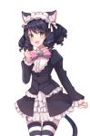  :d animal_ears bangs bell black_dress black_hair blush bow cat_ears cat_girl cat_tail cyan_(show_by_rock!!) dress eyebrows_visible_through_hair fang frilled_hairband frills gothic_lolita green_eyes hair_between_eyes hairband jingle_bell juliet_sleeves lolita_fashion long_sleeves looking_at_viewer makiaato open_mouth pantyhose pink_bow puffy_sleeves ringlets show_by_rock!! simple_background smile solo striped striped_legwear tail white_background white_hairband 