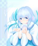 blue_hair blush dress long_hair looking_at_viewer mizuumi_no_izumi nanakoori_(xenoblade) smile snow solo twintails white_hair xenoblade_(series) xenoblade_2 
