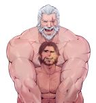  2boys age_difference bara body_hair brown_hair cigar hug male_focus mccree_(overwatch) multiple_boys muscle_ reinhardt_(overwatch) scar silver_hair smoke smoking yaoi yy6242 