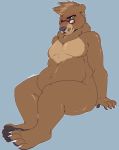  anthro bear brown_fur chest_tuft claws cute eyewear fur green_eyes locosaltinc looking_at_viewer male mammal myke_(character) nude overweight pawpads simple_background tuft 