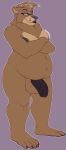  anthro balls bear black_penis brown_fur chest_tuft claws crossed_arms eyewear fur green_eyes humanoid_penis locosaltinc looking_at_viewer male mammal myke_(character) nude overweight penis simple_background thick_penis tuft 
