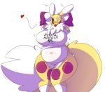  &lt;3 anthro belly big_belly big_breasts big_tail blush bottomless breasts clothed clothing digimon eyewear female fur glasses huge_breasts mature_female overweight renamon rental_mommy_shirt slightly_chubby solo thick_thighs voluptuous wide_hips wouhlven yellow_fur 