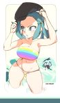  adjusting_hair alolan_rattata alternate_costume arms_up artist_name bare_arms beach bikini blue_eyes blue_hair blush breasts brekkist cabbie_hat cleavage commentary hair_rings hat highres large_breasts looking_to_the_side mismatched_bikini multicolored_bikini_top navel parted_lips partially_visible_vulva pokemon pokemon_(game) pokemon_usum quad_tails red_eyes sideboob skindentation solo standing strapless strapless_bikini swimsuit team_rainbow_rocket_grunt team_rocket wading water wet yellow_bikini_bottom 