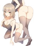  :o ass bangs bare_shoulders blush boots breasts brown_hair brown_legwear cameltoe camisole cleavage collarbone eyebrows_visible_through_hair from_behind full_body girls_und_panzer green_eyes hand_on_own_chest highres ikomochi itsumi_erika knee_boots large_breasts leaning_forward long_hair looking_at_viewer multiple_views no_shoes open_mouth panties raised_eyebrows shiny shiny_skin simple_background spaghetti_strap standing sweat thighhighs tsurime underwear white_background white_panties 