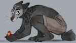  anthro avian bird brown_fur canine clothed clothing crouching digitigrade fur hindpaw hriscia looking_at_viewer male mammal paws shorts simple_background smile solo tattoo topless whiskers wolf 