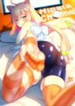 :o ahoge animal_ear_fluff animal_ears ass bike_shorts blue_eyes blurry blush_stickers breasts cat_ears cellphone commentary_request copyright_name feet hair_bobbles hair_ornament highres hinata_channel k.ty_(amejin) long_hair looking_at_viewer looking_back lying mismatched_legwear nekomiya_hinata no_shoes on_stomach orange_legwear phone pink_hair sideboob skindentation small_breasts smartphone soles solo striped striped_legwear thighs twintails virtual_youtuber 