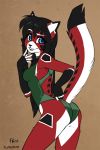  2017 android anthro ara black_hair black_lips blue_eyes butt cat clothing feline female fluff-kevlar fur hair long_hair looking_at_viewer looking_back machine mammal red_fur robot sketch swimsuit teasing white_eyebrows 