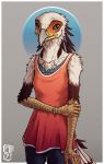  2018 5_fingers anthro avian beak bird breasts clothed clothing digital_media_(artwork) dress female lolzguy simple_background small_breasts solo standing 