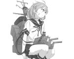  bandaid crab gun kantai_collection kinosuke_(sositeimanoga) oboro_(kantai_collection) school_uniform sitting skirt weapon 