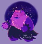  2018 4_eyes 4_fingers alien clothed clothing countershading dancing digital_drawing_(artwork) digital_media_(artwork) disney eyes_closed grass_skirt happy hula jumba_jookiba kweltikwan lei lilo_and_stitch multi_eye obese open_mouth open_smile overweight pink_countershading purple_background purple_skin signature simple_background smile soft-arthropod solo topless 
