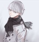  erm_(doubledream) grey_eyes grey_hair highres looking_at_viewer male_focus narukami_yuu persona persona_4 scarf short_hair smile solo winter_clothes 