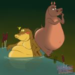  2018 belly big_belly big_butt blu3danny blush butt crocodile crocodilian crossover female feral freckles gloria_(madagascar) huge_butt louis_(tpatf) madagascar male overweight overweight_female overweight_male reptile scalie swamp the_princess_and_the_frog 