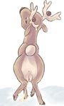  antlers cervine digitigrade female female_ejaculation feral hooves horn looking_at_viewer looking_back mammal nintendo peeing plain_background pok&#233;mon pokemon pussy pussy_juice snow solo stantler unknown_artist urine video_games white_background 