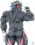  butt colored demon feline krampus looking_at_viewer male mammal muscular rear_view simple_background subaru_aotk tokyo_afterschool_summoners white_background 