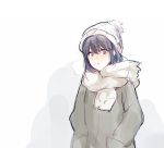  :i bangs beanie blue_eyes blue_hair blush breath cold eyebrows_visible_through_hair green_jacket hair_between_eyes hands_in_pockets hat jacket long_sleeves looking_at_viewer napata original scarf short_hair simple_background sketch solo white_background 