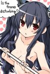  black_hair blush breasts censored english eyebrows_visible_through_hair fourth_wall hair_ornament iwasi-r looking_at_viewer medium_breasts neptune_(series) nude red_eyes solo speech_bubble uni_(choujigen_game_neptune) 
