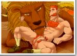  abs balls biceps body_hair chest_hair claws clothed clothing duo facial_hair feline feral footwear hair hairy hebi_kun hk human humanoid_penis its_a_zombiehk lion looking_at_viewer male male/male mammal mane muscular mustache nigel_thornberry nipples nude orange_hair pecs penis pubes shoes topless tree 