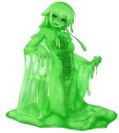  :d blue_eyes eyebrows_visible_through_hair full_body goo_girl green_hair green_sclera green_skin looking_at_viewer melting monster_girl nude open_mouth original rethnick shaded_face simple_background smile solo tentacle_hair wet white_background 