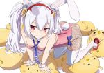  :o all_fours animal_ears azur_lane bangs bare_arms bare_shoulders blue_bow blush bow breasts bunny_ears bunnysuit commentary_request detached_collar eyebrows_visible_through_hair fake_animal_ears fingernails fishnet_pantyhose fishnets gochou_(atemonai_heya) hair_between_eyes hair_ornament hairband high_heels laffey_(azur_lane) leotard long_hair looking_at_viewer necktie pantyhose parted_lips pink_leotard purple_neckwear red_eyes red_footwear red_hairband silver_hair small_breasts solo strapless strapless_leotard stuffed_animal stuffed_bird stuffed_toy thighhighs thighhighs_over_pantyhose twintails very_long_hair white_background white_collar white_legwear wrist_cuffs 