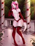  2018 anthro armwear blush choker clothing cum cum_on_chest digital_media_(artwork) elbow_gloves female flat_chested gloves hair hair_bow hair_ribbon legwear looking_at_viewer mammal nipples open_mouth otterfox panties pink_hair pyravia red_eyes ribbons sinfuldreams15 smile solo thigh_highs underwear 