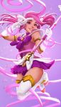  blush dress league_of_legends long_hair lux_(league_of_legends) magical_girl pink_eyes pink_hair skirt smile staff star_guardian_lux twintails 