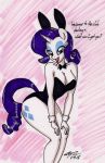  2018 anthro anthrofied blue_eyes bow_tie breasts bunny_costume cleavage clothed clothing costume dialogue english_text equine fake_bunny_ears female friendship_is_magic horn leotard mammal my_little_pony newyorkx3 rarity_(mlp) solo text unicorn 
