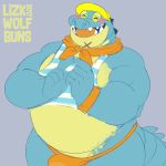  2017 absurd_res anthro belly blush bulge clothed clothing crocodile crocodilian hi_res likzbuns makara male obese overweight reptile scalie scarf shirt smile speedo swimsuit tokyo_afterschool_summoners visor_cap 