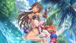  ^_^ ^o^ animal_ears anklet antenna_hair armlet barefoot bikini_top black_shorts blue_sky blush breasts brown_hair cleavage closed_eyes cloud cygames day dog_ears dutch_angle facing_viewer fang from_side gloves hand_up jewelry kyan_kaori leaning_forward long_hair medium_breasts midriff nature official_art outdoors palm_tree paws pink_ribbon princess_connect! ribbon rope short_shorts shorts sky smile solo splashing standing standing_on_one_leg tail thighlet tree wading water waterfall 