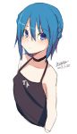  bangs bare_shoulders black_camisole black_choker blue_eyes blue_hair blush braid breasts camisole choker closed_mouth collarbone dated eyebrows_visible_through_hair hair_between_eyes halterneck looking_at_viewer maze_(gochama_ze_gohan) original signature simple_background sketch small_breasts solo white_background 