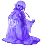  :d blue_hair blue_sclera blue_skin eyebrows_visible_through_hair full_body goo_girl looking_at_viewer melting monster_girl nude open_mouth original red_eyes rethnick shaded_face simple_background smile solo tentacle_hair wet white_background 
