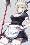  alternate_costume apron artoria_pendragon_(all) artoria_pendragon_(lancer_alter) black_dress blonde_hair blush breasts carnival_phantasm commentary_request cosplay dress embarrassed enmaided fate/grand_order fate_(series) frills highres holding large_breasts maid maid_apron maid_headdress puffy_short_sleeves puffy_sleeves saber_alter saber_alter_(cosplay) short_sleeves solo thighhighs waist_apron white_legwear wrist_cuffs xenonstriker yellow_eyes 