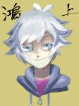  1boy child closed_mouth eyebrows jacket kogami_ryoken matching_hair/eyes purple_shirt shirt short_hair simple_background solo white_eyes white_hair yu-gi-oh! yuu-gi-ou_vrains 