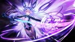  absurdres blue_eyes bodysuit boots breasts covered_navel drawing_sword energy_sword gauntlets hair_between_eyes headgear highres holding holding_sword holding_weapon large_breasts long_hair looking_at_viewer materializing md5_mismatch multiple_wings neon_trim neptune_(series) next_purple power_symbol purple_hair purple_heart shin_jigen_game_neptune_vii skin_tight smile solo sword symbol-shaped_pupils twintails very_long_hair weapon wings zhuore_zhi_hen 