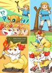  2017 anthro blonde_hair braixen canine clothing edmol fire fur hair humanoid invalid_tag link mammal nintendo pok&eacute;mon pok&eacute;mon_(species) stick text the_legend_of_zelda torche transformation video_games wood 