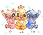  2016 3_toes 4_toes alien angel_(lilo_and_stitch) antennae blue_fur blue_nose blush buckteeth chest_tuft chibi covering_mouth cute dipstick_antennae disney experiment_(species) eyelashes fur gold_fur group head_tuft kurokuma824 lilo_and_stitch looking_aside looking_at_another pawprint pink_fur purple_nose raised_eyebrow red_nose reuben simple_background sitting small_tail stitch teeth toes tuft white_background white_pupils 