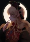  absurdres bing_bing blonde_hair chinese_clothes closed_mouth expressionless from_side hand_to_own_mouth highres junko_(touhou) long_hair moon pom_pom_(clothes) red_eyes solo tabard touhou upper_body 