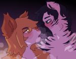  2018 anthro black_fur blue_eyes blush brown_fur canine clothed clothing digital_media_(artwork) dog duo equine fur gaynine hair kissing macie male male/male mammal multicolored_fur nostrum nude open_mouth orange_eyes shaded simple_background steam stripes tongue topless tuft white_fur white_pupils wolf zebra 