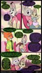  2018 anthro black_border border buckteeth canine chair cheek_to_cheek clothed clothing comic cotton_(zootopia) cub dialogue dipstick_ears disney english_text female fox gloves_(marking) green_eyes group hand_on_head holding_object judy_hopps lagomorph male mammal markings necktie nick_wilde on_lap open_mouth open_smile purple_eyes rabbit robertfiddler sitting smile speech_bubble sweat sweatdrop teeth text young zootopia 