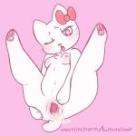  &lt;3 &lt;3_eyes 2018 anthro belly breasts cat clitoris electrikestorm feline female hair_bow hair_ribbon hello_kitty hello_kitty_(character) hi_res mammal navel nipples nude one_eye_closed open_mouth pawpads pink_background pink_eyes pink_pawpads pussy pussy_juice ribbons sanrio simple_background small_breasts small_tail solo spread_legs spread_pussy spreading thick_thighs yellow_nose 